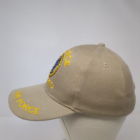 Air Force Retired Strapback Hat Tan One Size Adjustable Solid 6 Panel - Picture 3 of 8